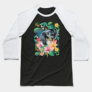 Tropical Black Tan Dachshund Doxie 1 Baseball T-Shirt